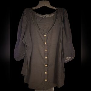 Black Faux Button-Up Blouse